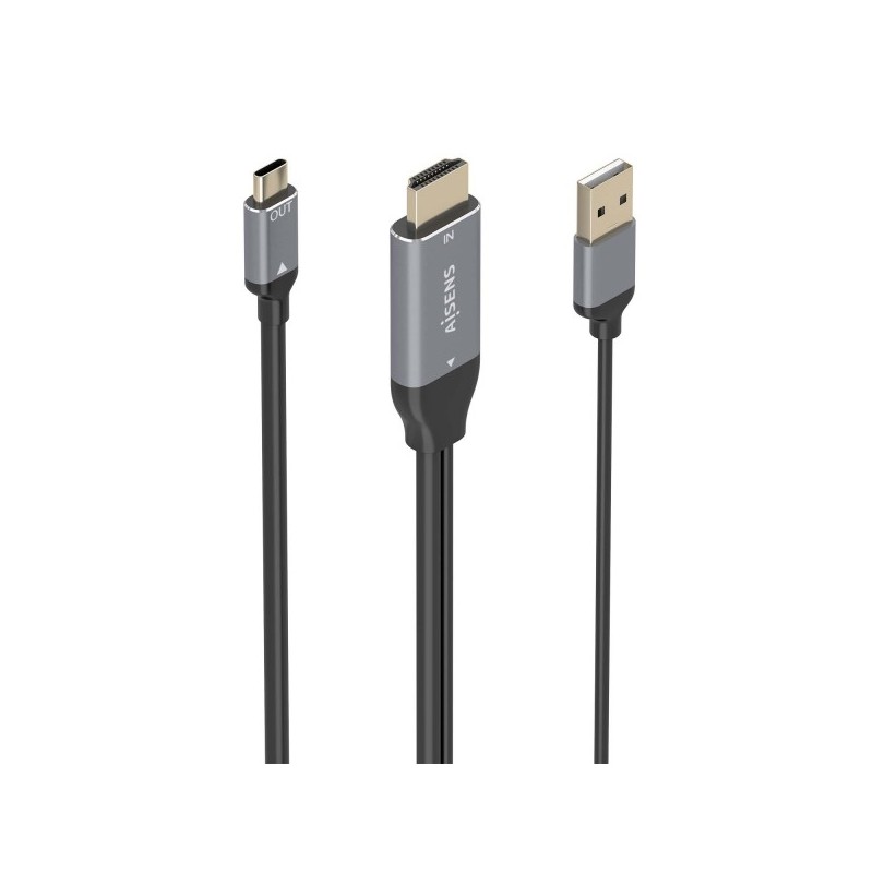 Aisens Cable Conversor Aluminio HDMI V2.0 a USB-C 4K@60Hz - HDMI/M+USB-A/M-USB-C/M - 1.8m - Color Gris