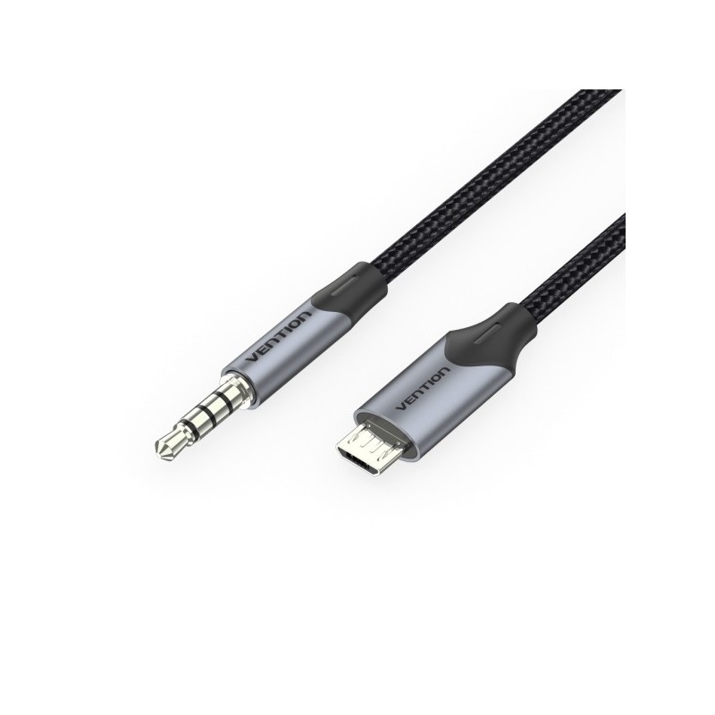 Vention Cable MicroUSB Macho a Jack 3.5 Macho - 1m - Trenzado - Color Negro