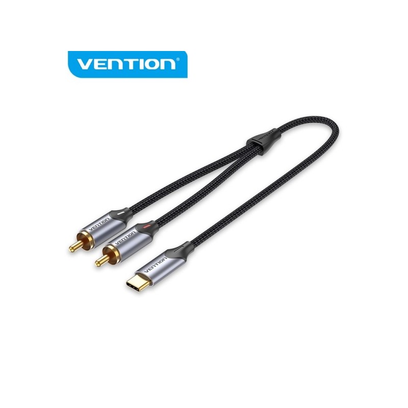 Vention Cable USB-C a 2 RCA - Cancelacion de Ruido Hi-Fi - Blindaje Multiple - Chip de Audio Jieli AC1297A - Color Gris