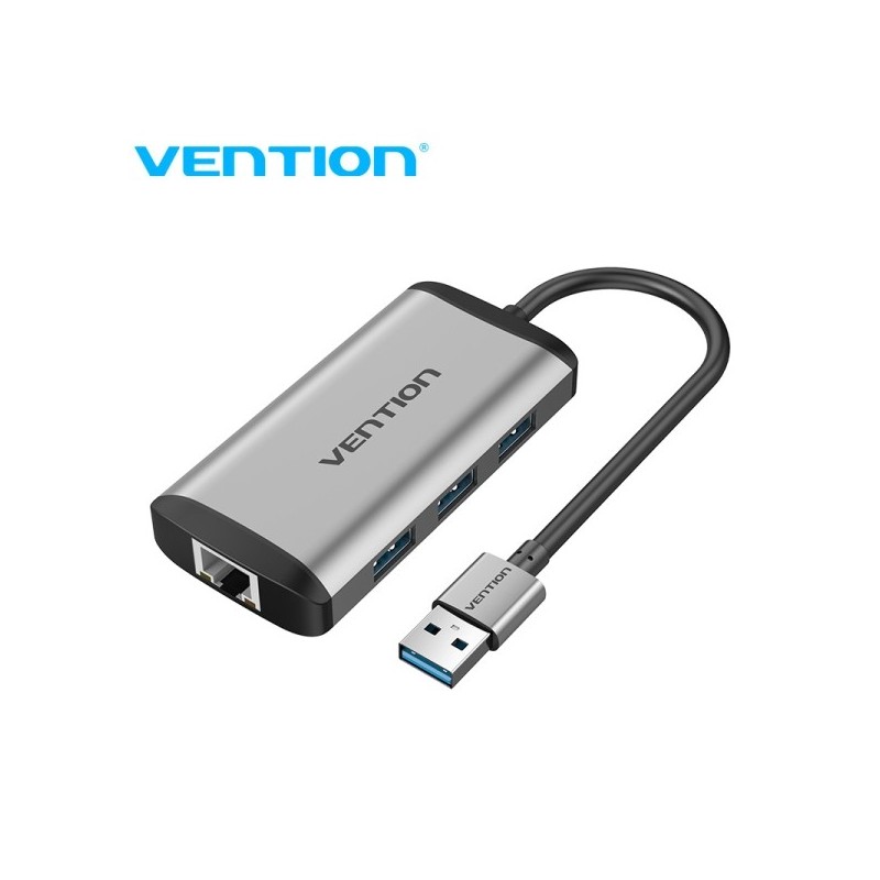 Vention CKBHB HUB USB x3 Ethernet USB 3.0 Gigabit Ethernet 1200 Mbps Compatible con USB-A/USB-C Certificacion CE Color Gris