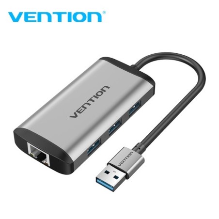 Vention CKBHB HUB USB x3 Ethernet USB 3.0 Gigabit Ethernet 1200 Mbps Compatible con USB-A/USB-C Certificacion CE Color Gris