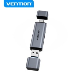 Vention Lector de Tarjetas 2-in-1 USB 3.0 A+C Aluminio Metalizado Soporta SD/TF Capacidad 512GB Lectura Dual Color Gris
