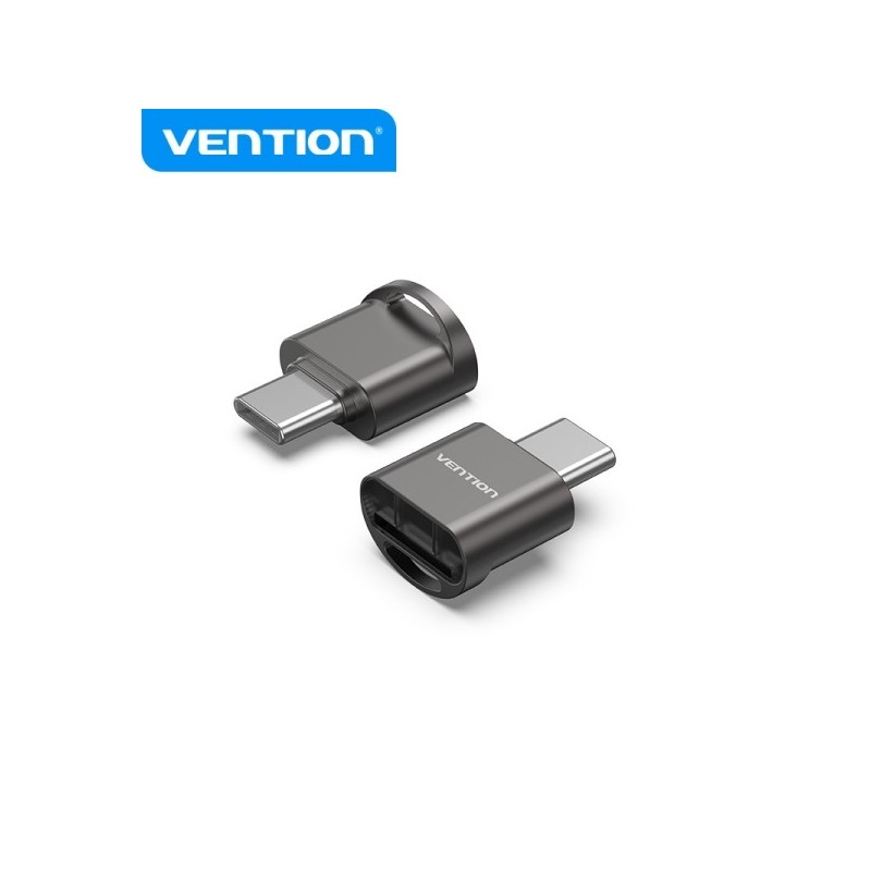 Vention Lector de Tarjetas MicroSD - Interfaz USB 2.0 - Tipo C - Proceso de Galvanoplastia Niquel - Color Negro