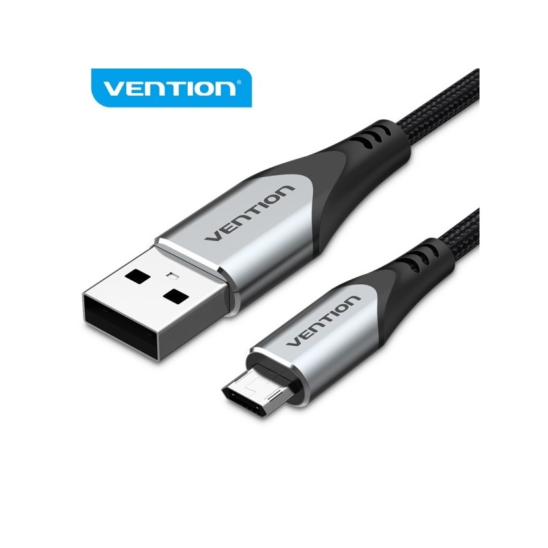 Vention Cable Micro USB Reversible Carga Rapida 3A Transmision 480Mbps Durabilidad Nailon Trenzado Proteccion Bateria Color Gris
