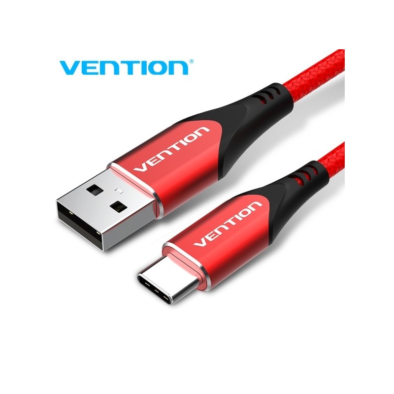 Vention Cable USB 2.0 A-C 3A Carga Rapida 3A Compatible Huawei FCP/QC Nylon Trenzado Duradero Transferencia 480 Mbps Color Rojo