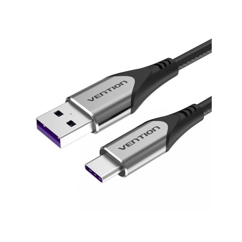 Vention Cable USB-A 2.0 a USB-C 2.0 5A 100W - 1m - Trenzado - Color Gris