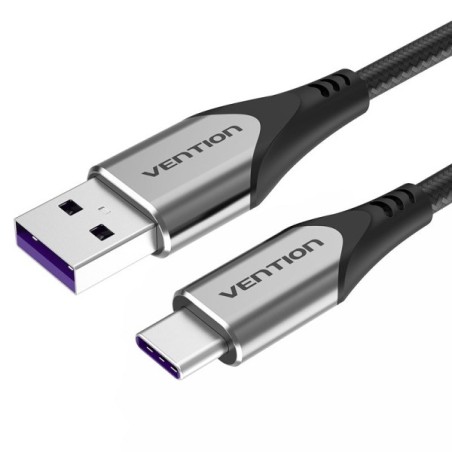 Vention Cable USB-A 2.0 a USB-C 2.0 5A 100W - 1.5m - Trenzado - Color Gris