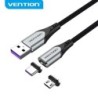 Vention Cable USB-A 2.0 Magnetico Fichas Intercambiables USB-C y Micro USB Carga Rapida 5A Transmision 480Mbps Color Gris