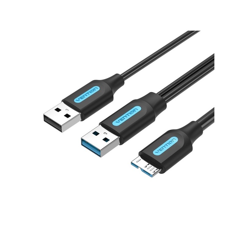 Vention Cable USB 3.0 A-Micro-B Alta Velocidad 5Gbps - Conductor de Cobre Esmaltado - Fuente de Alimentacion 3A - Color Negro