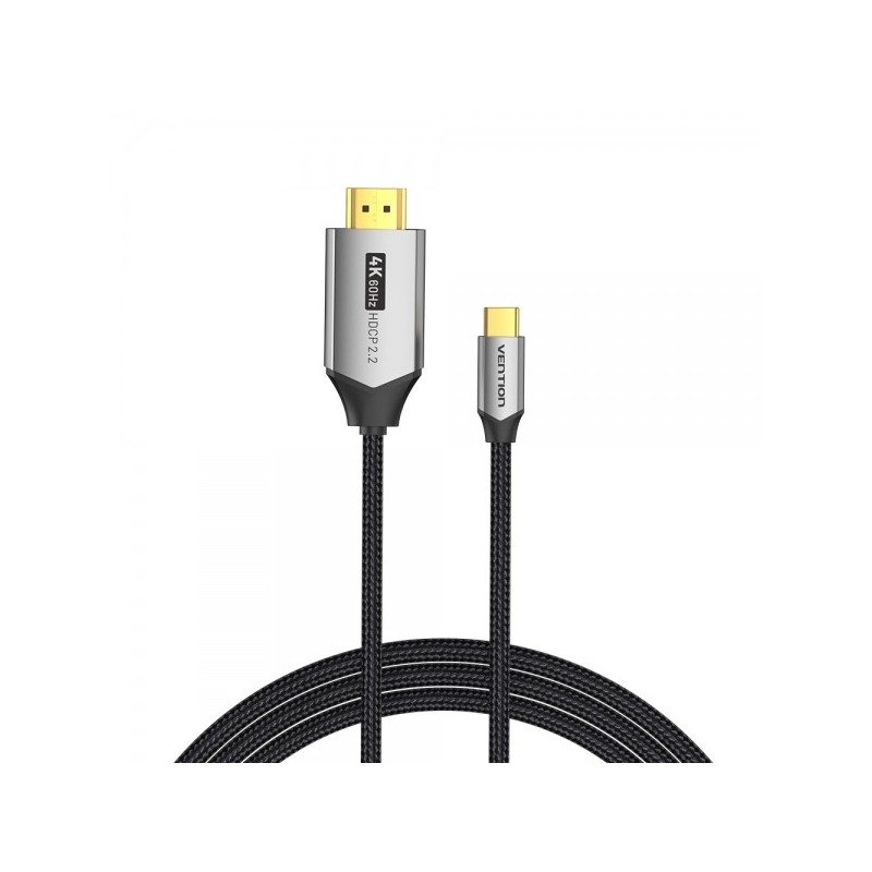 Vention Cable USB-C Macho a HDMI 2.0 Macho 4K - 1.5m - Algodon Trenzado - Aluminio Negro