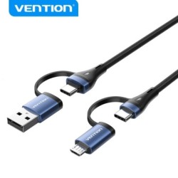 Vention Cable 4 en 1 USB-C Carga Rapida 100W Transferencia 480 Mbps Chip E-Marker Construccion Trenzada Duradera Color Negro