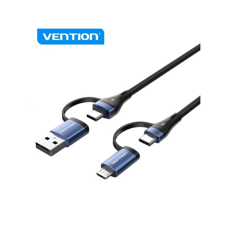Vention Cable 4 en 1 USB-C Carga Rapida 100W Transferencia 480 Mbps Chip E-Marker Construccion Trenzada Duradera Color Negro