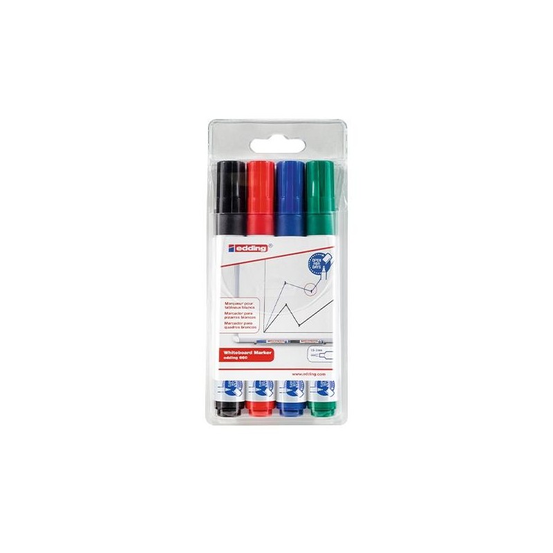 Marcador pizarra edding 660 Punta cónica - Trazo 1,5 - 3 mm - Estuche 4 colores Marcador pizarra edding 660 Punta cónica - Trazo 1,5 - 3 mm - Estuche 4 colores