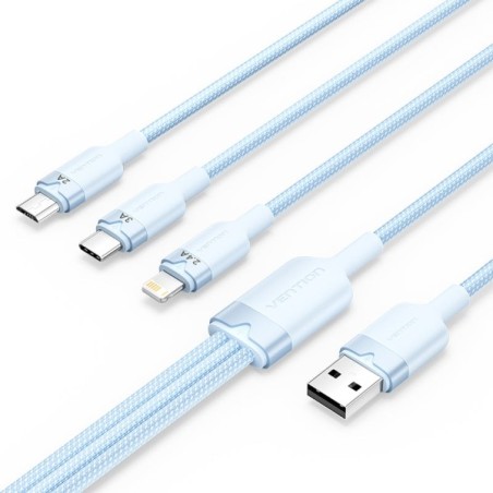 Vention Cable USB-A 2.0 a USB-C, Lightning, Micro-B 3A - 1.5m - Trenzado - Color Azul