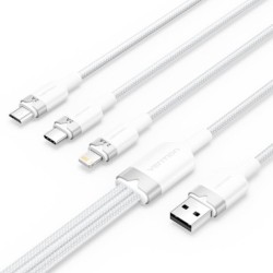 Vention Cable USB-A 2.0 a USB-C, Lightning, Micro-B 3A - 1.5m - Trenzado - Color Blanco