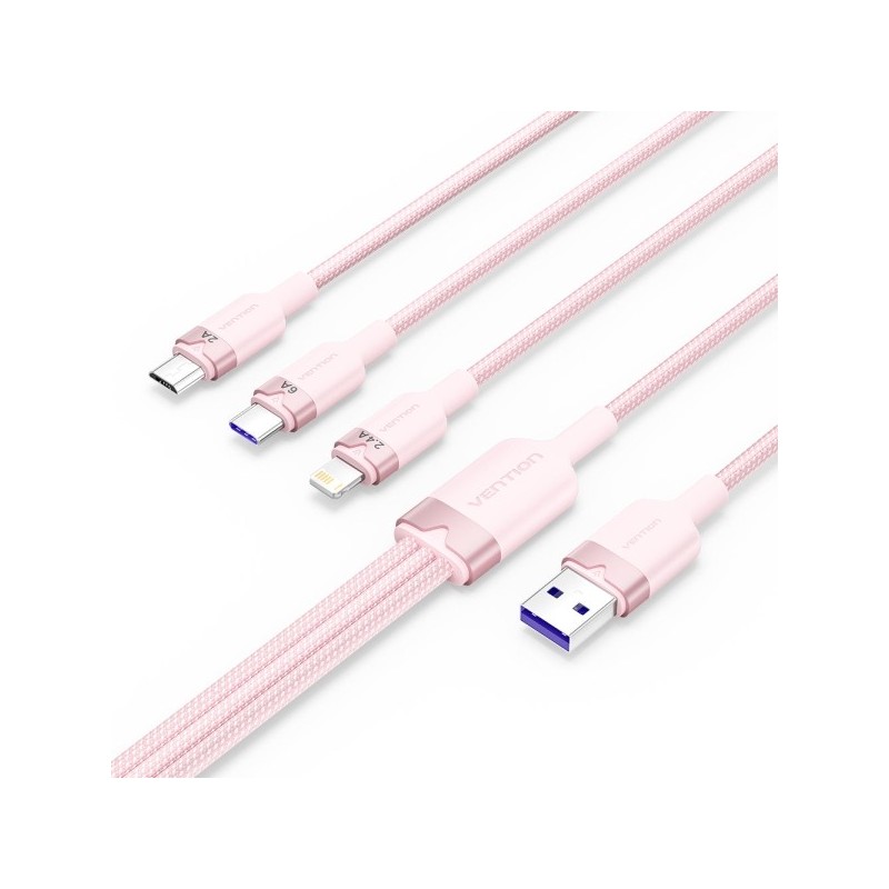 Vention Cable USB-A 2.0 a USB-C, Lightning, Micro-B 6A - 1.5m - Trenzado - Color Rosa
