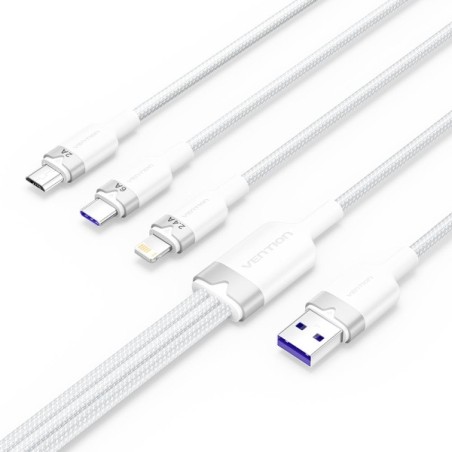 Vention Cable USB-A 2.0 a USB-C, Lightning, Micro-B 6A - 1.5m - Trenzado - Color Blanco