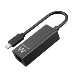 Ewent Conversor Adaptador de Red RJ45 a USB-C - Gigabit 10/100/1000Mbps - Cable de 15cm - Color Negro
