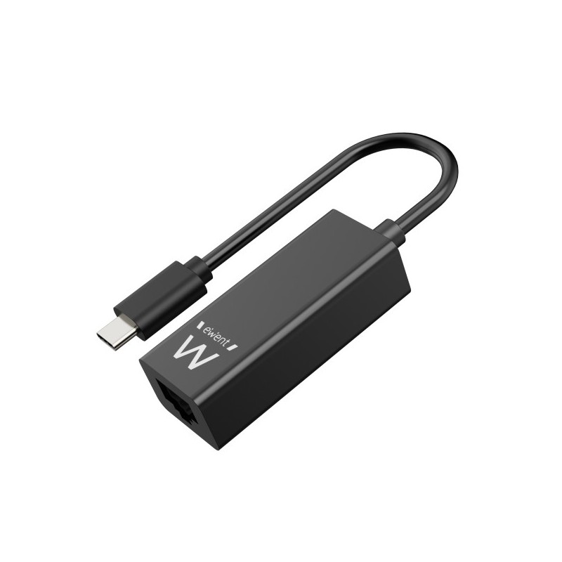Ewent Conversor Adaptador de Red RJ45 a USB-C - Gigabit 10/100/1000Mbps - Cable de 15cm - Color Negro