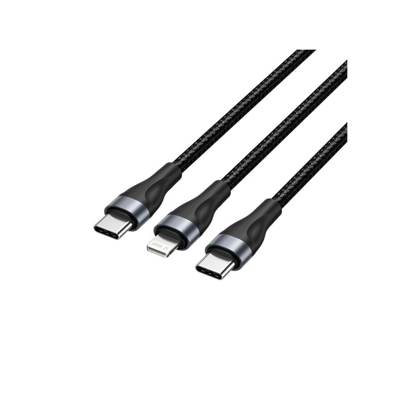 Vention Cable de Carga USB-C a USB-C y Lightning - 480Mbps - Aluminio/PVC - 3A/27W/60W - Color Negro