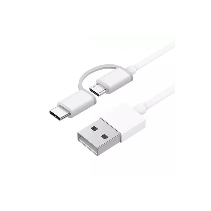 Xiaomi Cable USB-A a MicroUSB con Adaptador a USB-C - Longitud 1m - Color Blanco