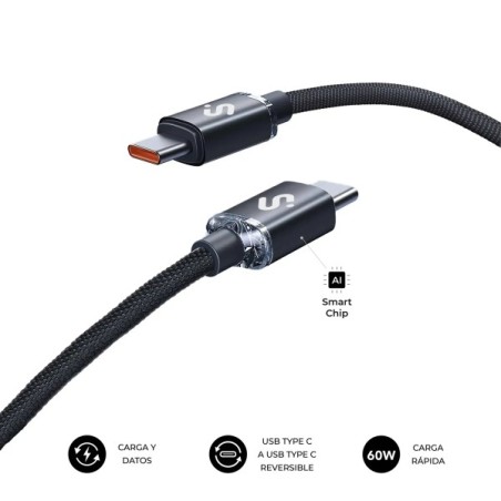 Subblim Cable Optimus USB-C - 60W - Nylon Trenzado - 480Mbps - 1 Metro - Color Negro