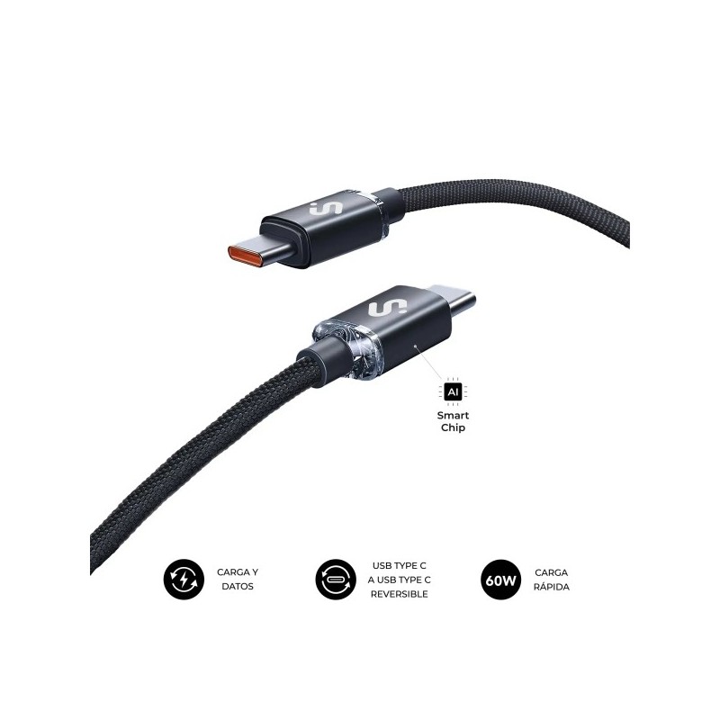 Subblim Cable Optimus USB-C - 60W - Nylon Trenzado - 480Mbps - 2 Metros - Color Negro