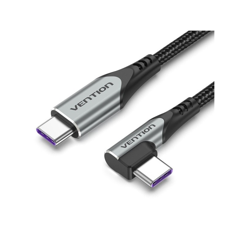 Vention Cable USB-C 2.0 a USB-C 2.0 5A 100W - 0.5m - Trenzado - Acodado - Color Gris