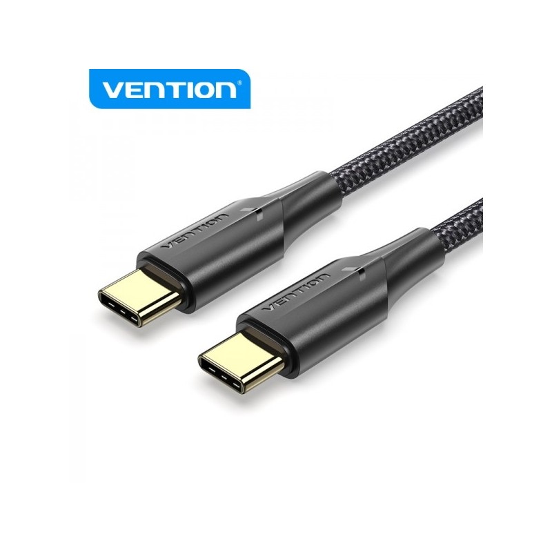 Vention Cable USB-C Macho a USB-C Macho 3A 60W LED - 1m - Algodon Trenzado Negro