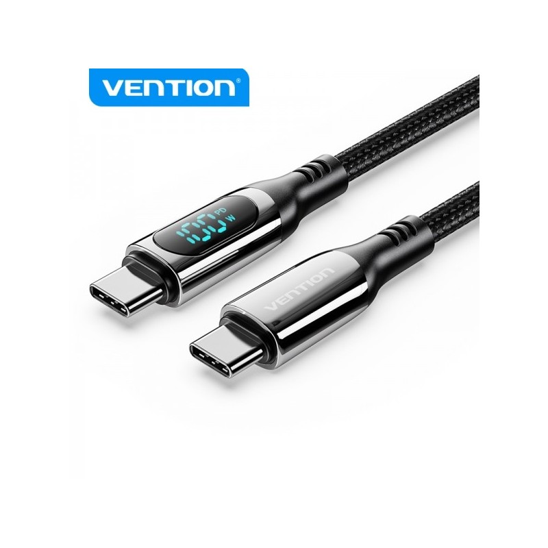Vention Cable USB-C Macho a USB-C Macho - 1.2m 5A PD100W con Pantalla LED - Color Negro
