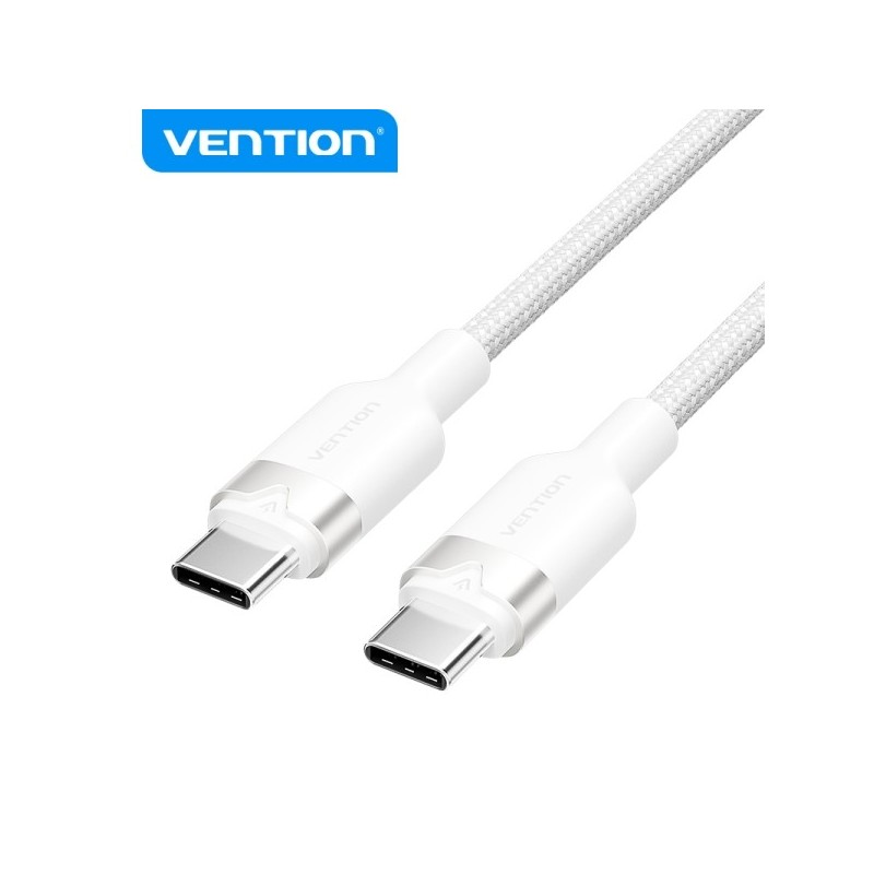 Vention Cable USB 2.0 Niquelado - 60W - 3A - 480Mbps - 2m - PVC + Aluminio - Color Blanco
