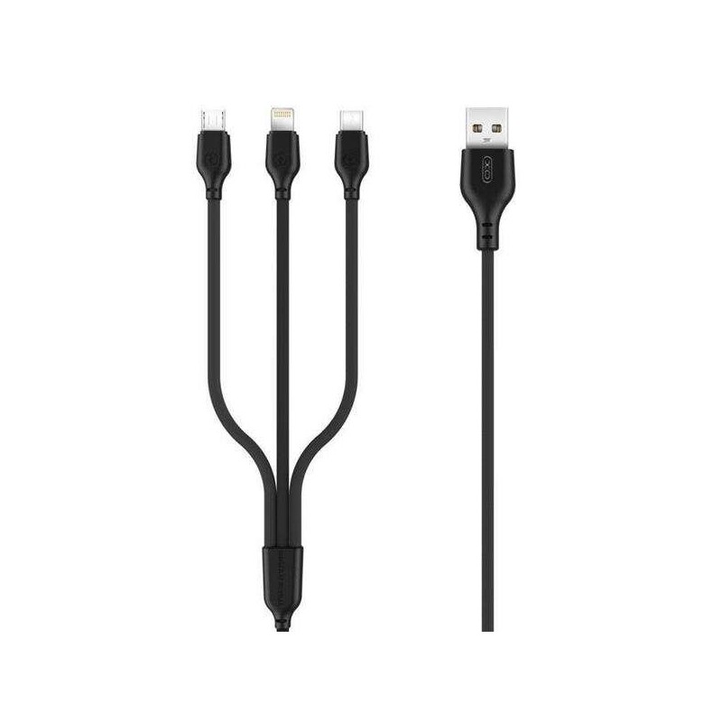 XO Cable de Carga Rapida 3 en 1 - Micro, Tipo C y Lightning a USB - 1m - Color Negro