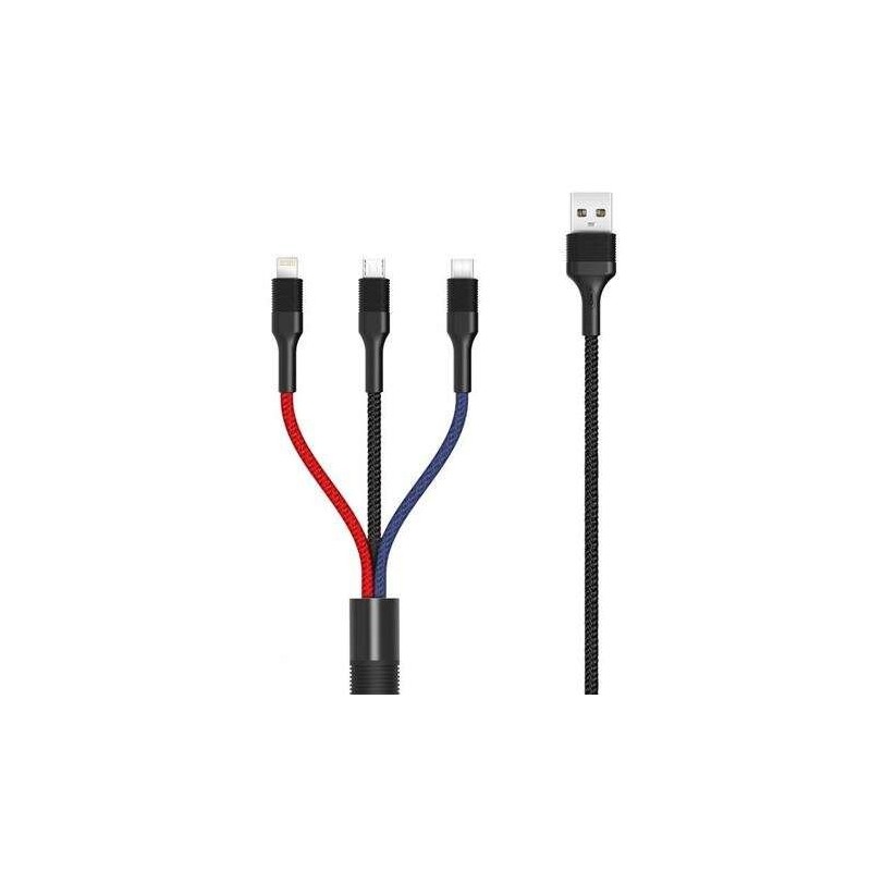 XO Cable Trenzado USB-A Macho a USB-C, MicroUSB y Lightning - Carga Rapida 2A - Longitud 1.20m
