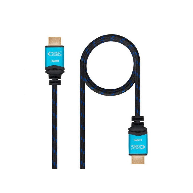 Nanocable Cable HDMI v2.0 Macho a HDMI v2.0 Macho 0.50m - 4K@60Hz 18Gbps - Alta Velocidad - Recubierto Nylon Trenzado Negro/Azul