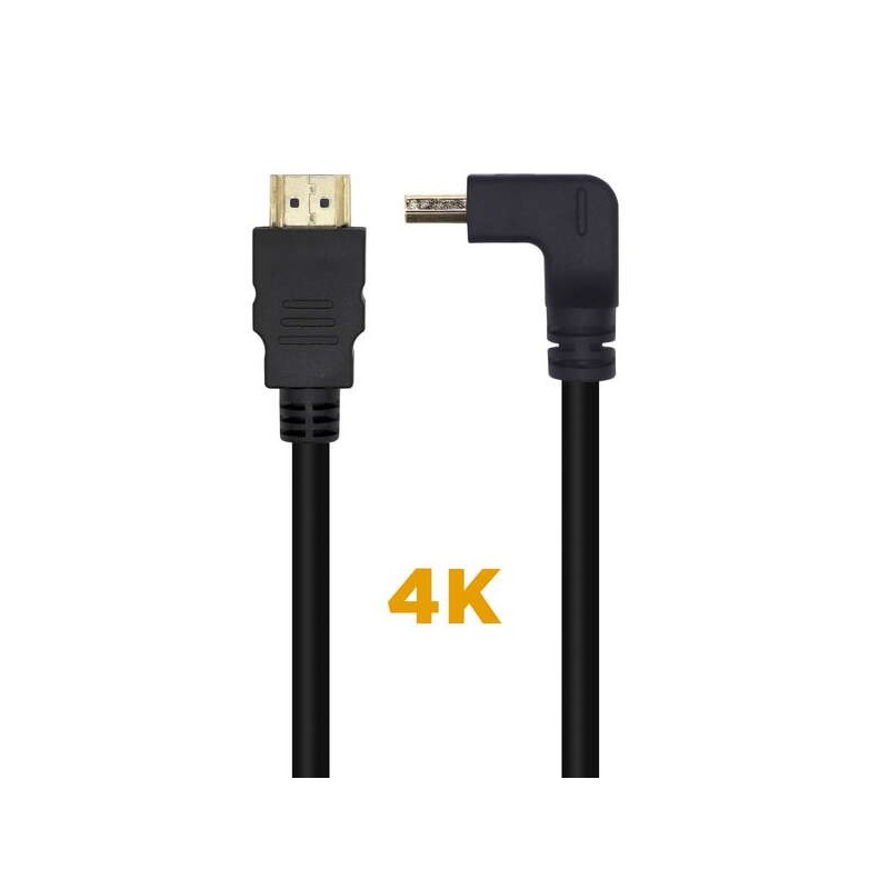 Aisens Cable HDMI V2.0 Acodado Premium Alta Velocidad / HEC 4K@60Hz 18Gbps - A/M-A/M - 1.0M - Color Negro
