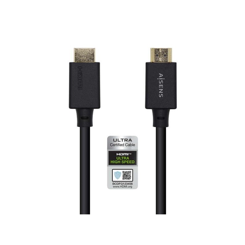 Aisens Cable HDMI V2.1 Certificado Ultra Alta Velocidad 8K@60Hz 48Gbps - A/M-A/M - 1.0m - Color Negro