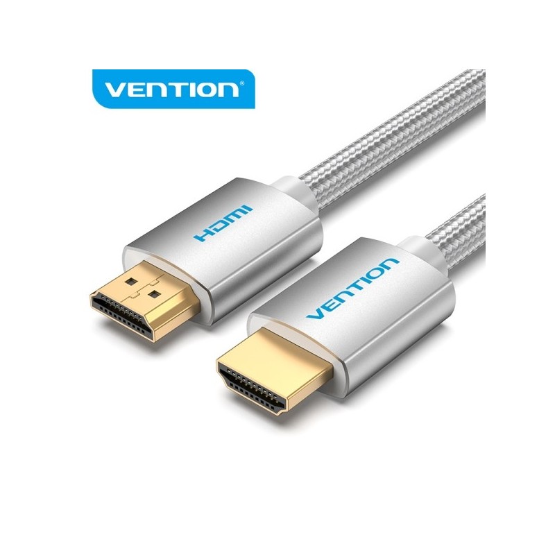 Vention Cable HDMI 2.0 - Trenzado Textil - Contactos Dorados - Soporte 4K, HDR, 3D - Apantallado - Color Plata