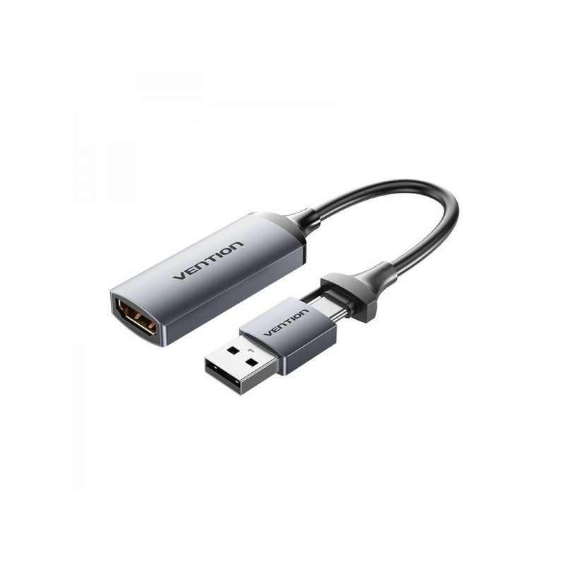 Vention Conversor HDMI Hembra a USB Macho y USB Tipo-C Macho 4K 60Hz - 10cm - Color Negro