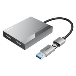 Vention Adaptador USB Tipo-C/USB-A Macho a  2xHDMI 2.0 Hembra - 4K MST - 0.15m - Color Gris