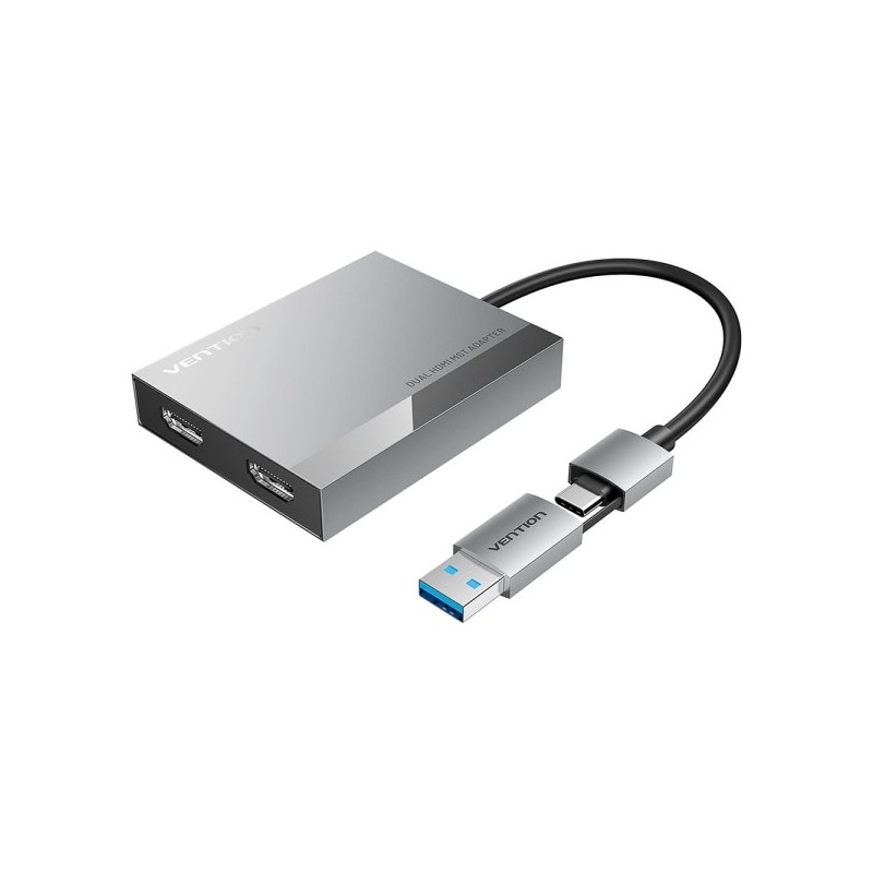 Vention Adaptador USB Tipo-C/USB-A Macho a  2xHDMI 2.0 Hembra - 4K MST - 0.15m - Color Gris