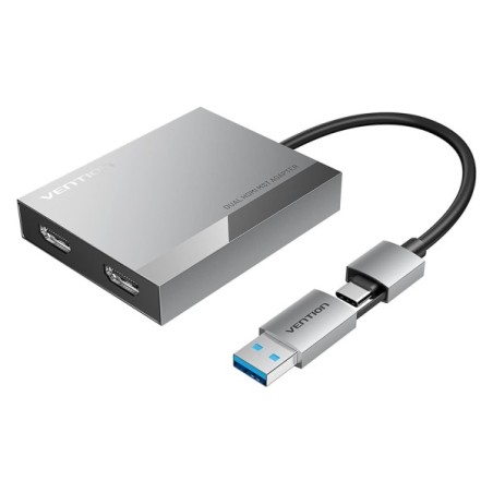 Vention Adaptador USB Tipo-C/USB-A Macho a  2xHDMI 2.0 Hembra - 4K MST - 0.15m - Color Gris
