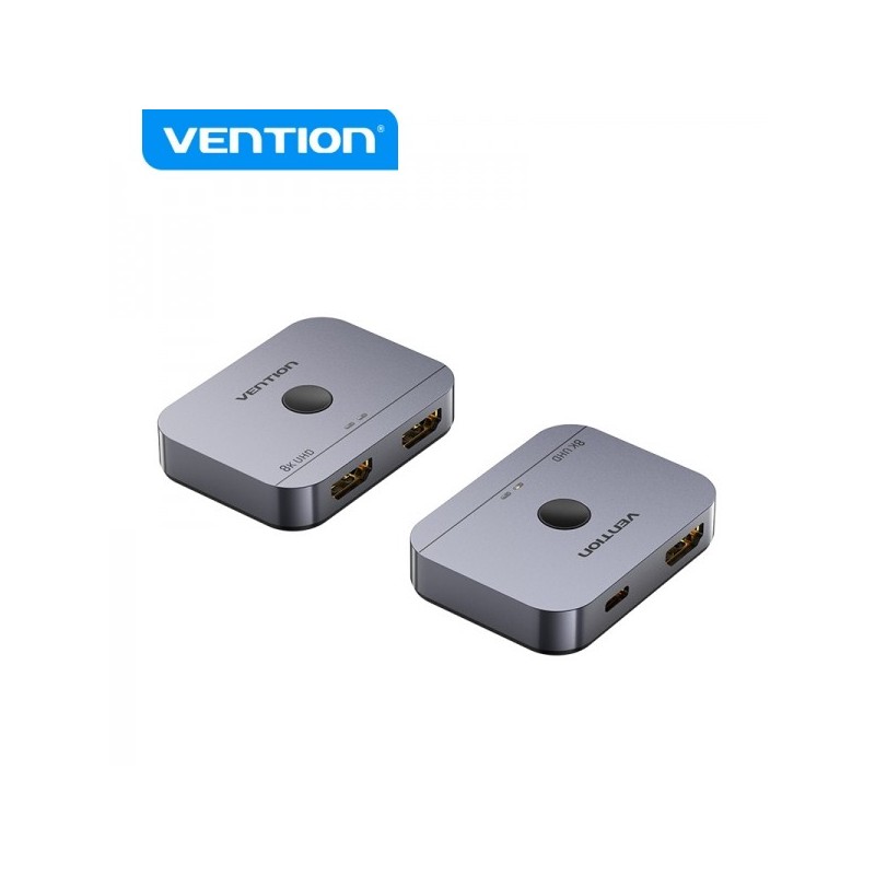 Vention Switch/Splitter HDMI 2.1 8K Bidireccional HDMI Hembra/USB-C Hembra a 2x HDMI Hembra - Color Gris