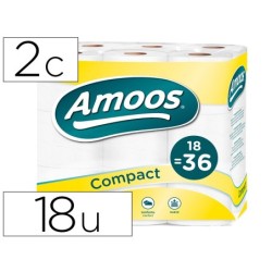 PAPEL HIGIENICO AMOOS DOBLE LARGO 2 CAPAS 32MT 120 MM DIAMETRO X 90 MM ALTO PAQUETE DE 18 ROLLOS