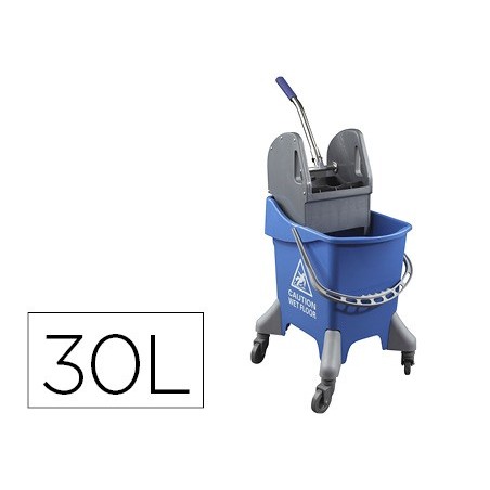 CARRO DE LIMPIEZA CON BASTIDOR Y ESCURRIDOR CON 4 RUEDAS 32 L AZUL 455X370X970 MM