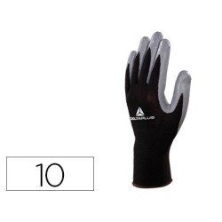 GUANTES DELTAPLUS DE PUNTO POLIESTER PALMA DE NITRILO ESPECIAL PARA MECANICA GRASAS ACEITES NEGRO-GRIS TALLA 10