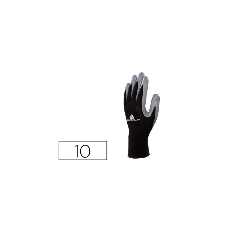 GUANTES DELTAPLUS DE PUNTO POLIESTER PALMA DE NITRILO ESPECIAL PARA MECANICA GRASAS ACEITES NEGRO-GRIS TALLA 10