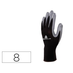 GUANTES DELTAPLUS DE PUNTO POLIESTER PALMA DE NITRILO ESPECIAL PARA MECANICA GRASAS ACEITES NEGRO-GRIS TALLA 8