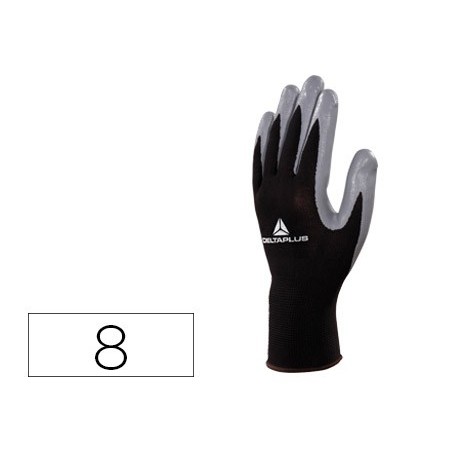 GUANTES DELTAPLUS DE PUNTO POLIESTER PALMA DE NITRILO ESPECIAL PARA MECANICA GRASAS ACEITES NEGRO-GRIS TALLA 8