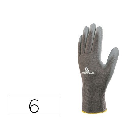 GUANTES DELTAPLUS POLIESTER ANTIDESLIZANTE LAVABLE ESPECIAL PARA MANIPULACION Y MANUTENCION GRIS TALLA 6