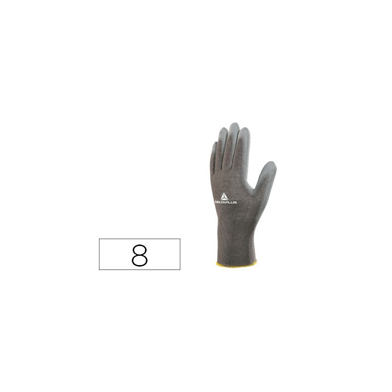 GUANTES DELTAPLUS POLIESTER ANTIDESLIZANTE LAVABLE ESPECIAL PARA MANIPULACION Y MANUTENCION GRIS TALLA 8